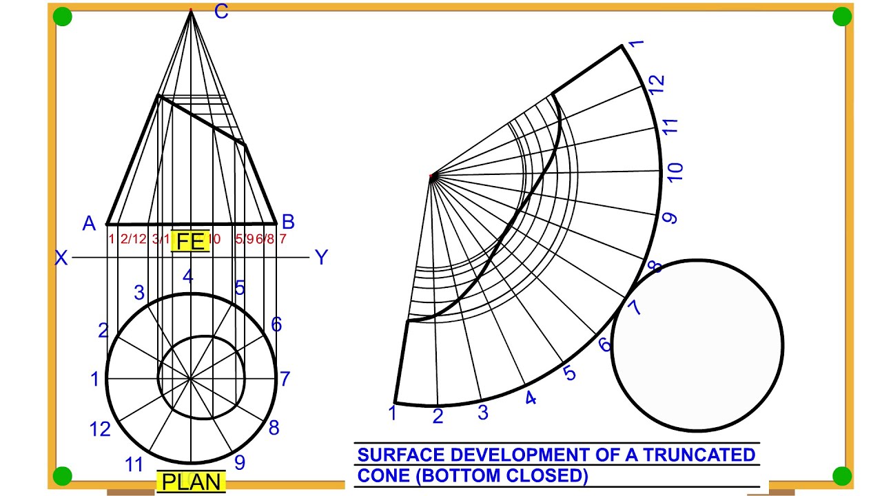 How to Draw Surface Development of a Truncated Cone | Bottom Closed |