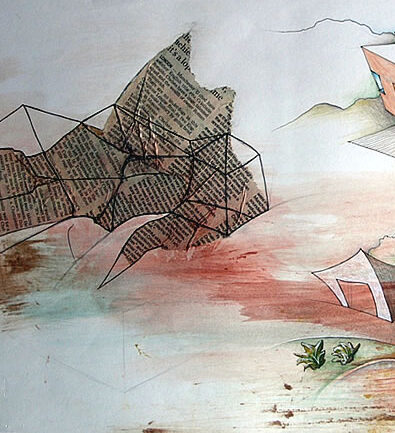 Newspaper glued on to create interesting surface