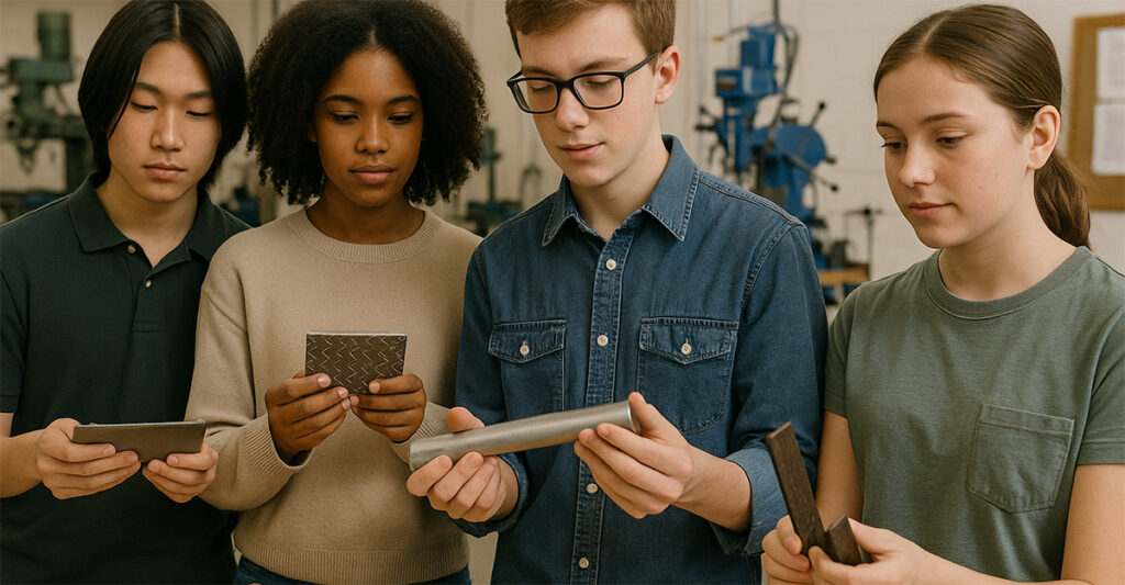 Students selecting different types of metal
