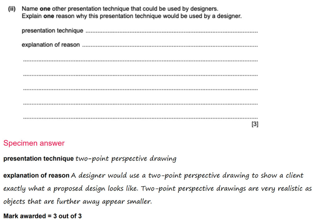 Example of an "explain" question in Design & Technology