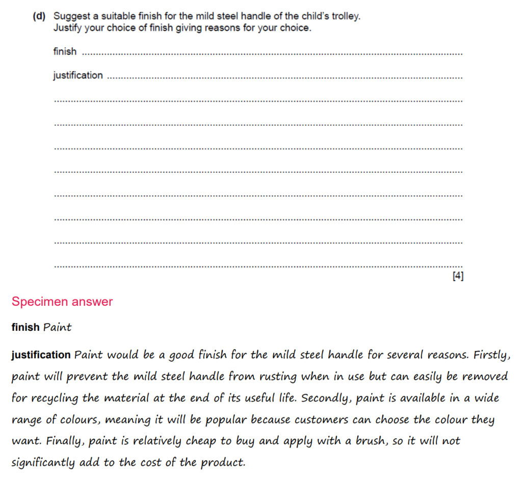 metal finishing methods exam question