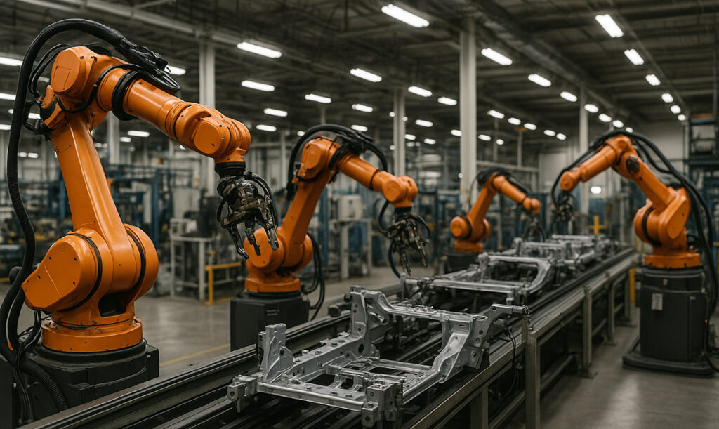 Manufacturing assembly line using robotics
