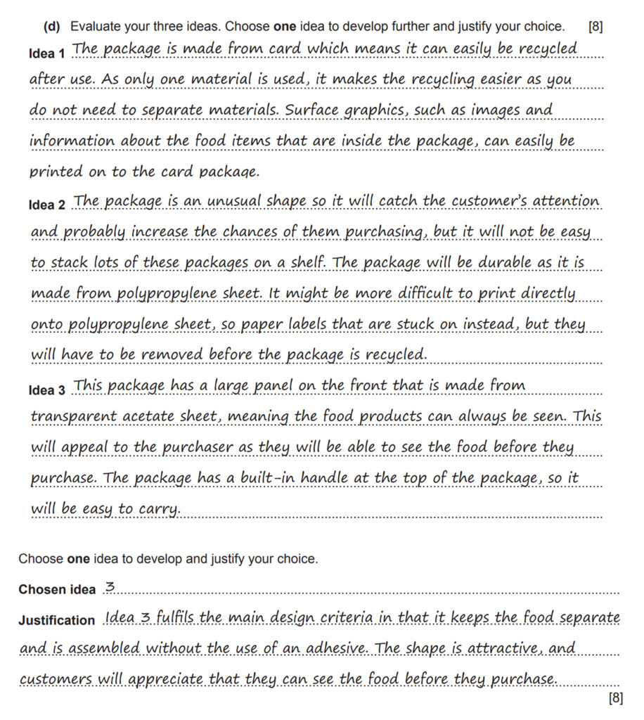 Evaluation of ideas example of Paper 1: Product design