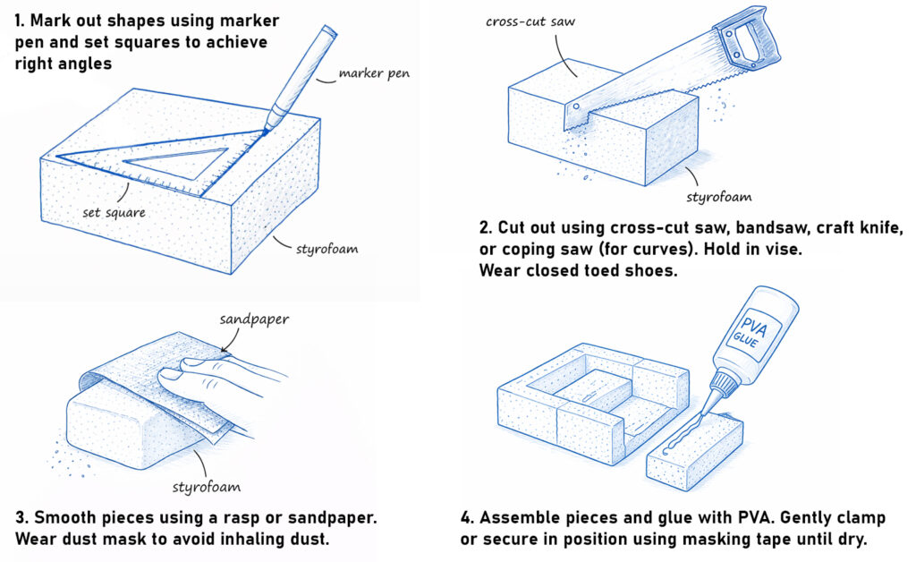 Process for cutting styrofoam